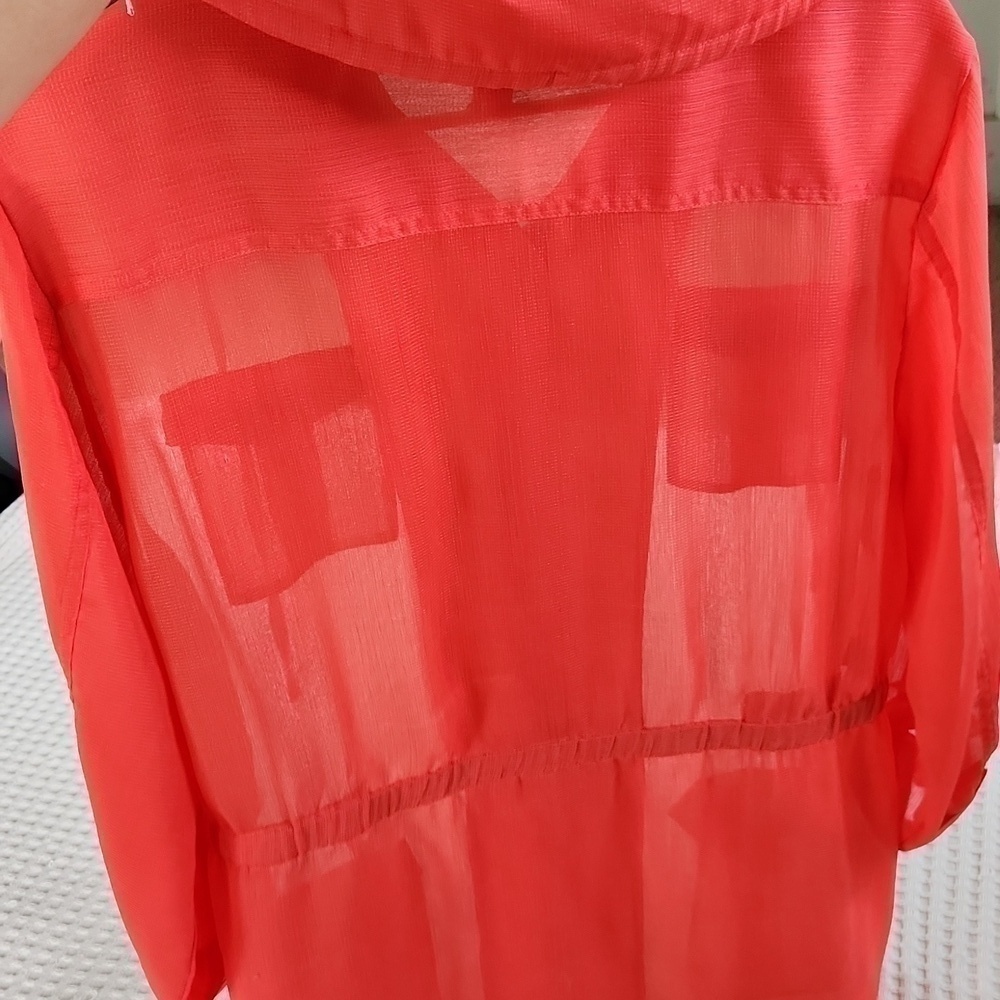 Chicos Sheer Shacket Traveling Coral orange size 2 Large 8/10 Lagenlook Fall - Picture 8 of 10